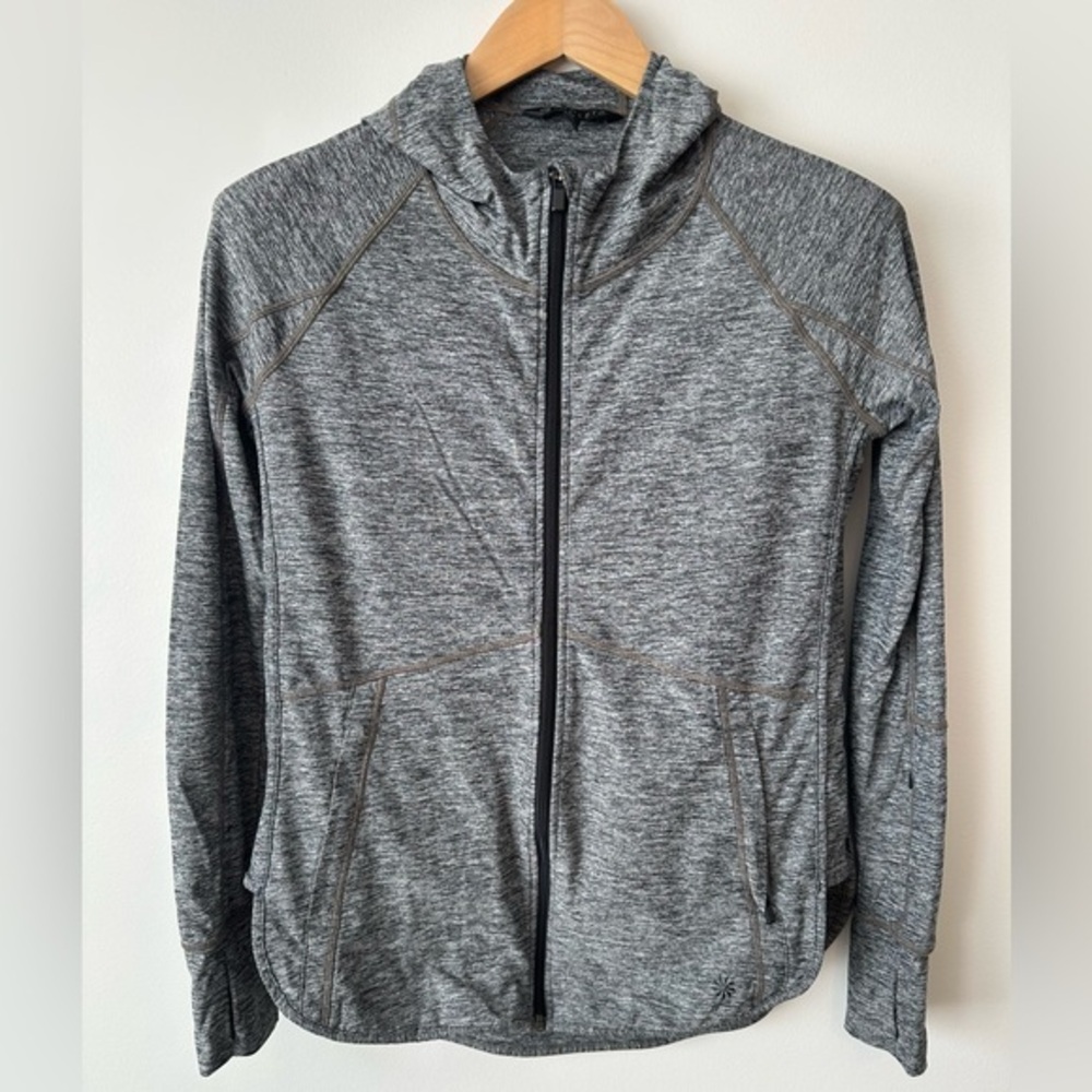 ATHLETA Long Sleeve Ruched Heathered Gray Full Zip Jacket Zipper Pockets‎ Small
